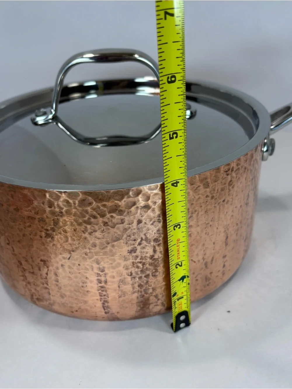 Lot Of 2 VTG French Style Hand Hammered Copper Saucepans Tin Lined 8”/5” W/Lids